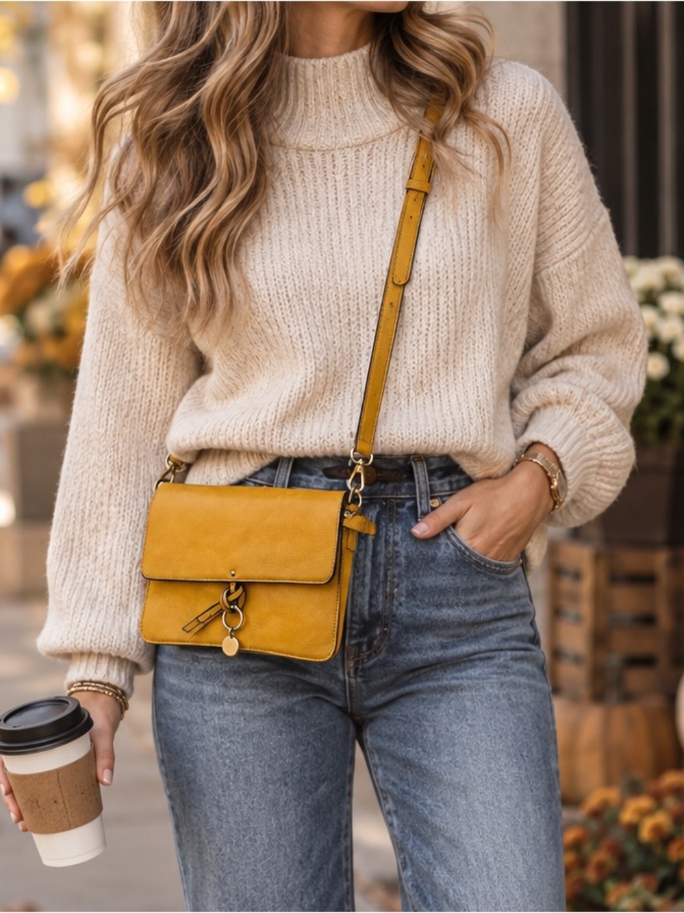 Gussaci Italian Leather Mustard Yellow Crossbody Bag Front Flap Adjustable Strap